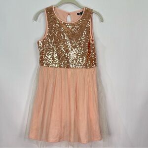 My Michelle Blush Gold Sequin Tulle Dress Sleeveless girls size 16 ⚠️